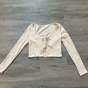 Cream Tie-Front Top long sleeve top